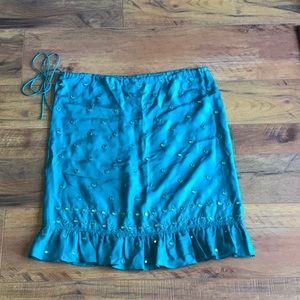 Vintage silk teal mirrored skirt